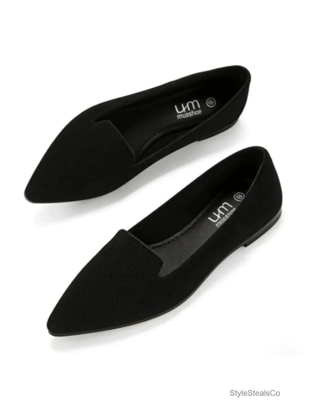 MUSSHOE Women's Pointed Toe Suede Flats Slip On Memory Foam Business Casual